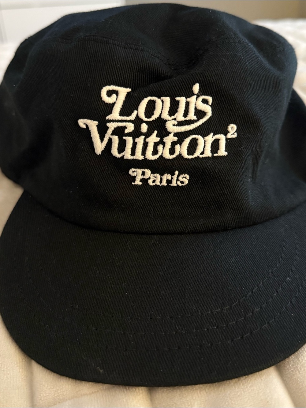Louis Vuitton LV² Black Embroidered Baseball Cap Hat Size 58
